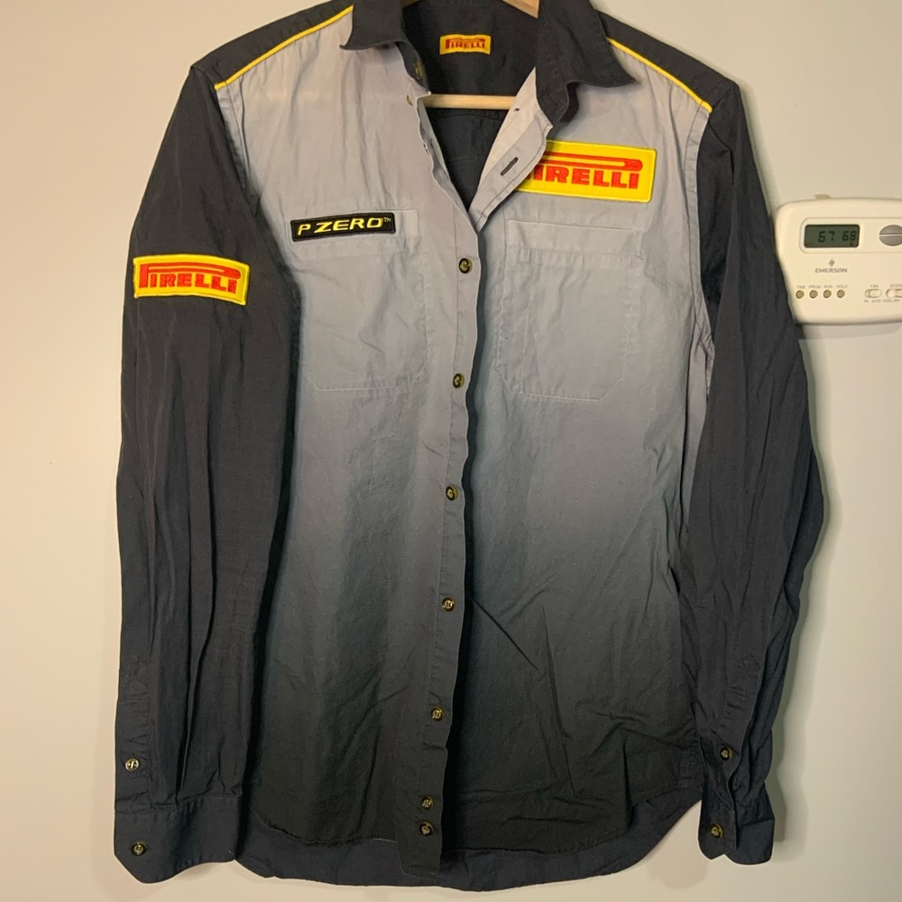 Men’s Med Pirelli long sleeve button up from premier performance tire Pirelli.